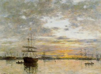 Eugene Boudin : The Port of Le Havre at Sunset